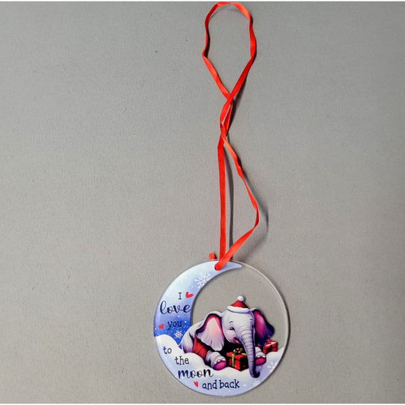 Acrylic Christmas Tree Ornament Moon Elephant I Love You To The Moon And Back - Picture 4 of 6